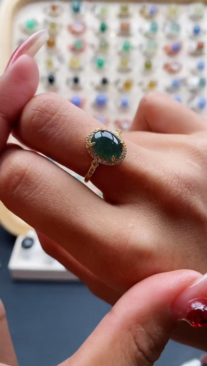 【闪购商品】翡翠戒指银S925镶嵌缅甸天然A货翡翠222 3+9