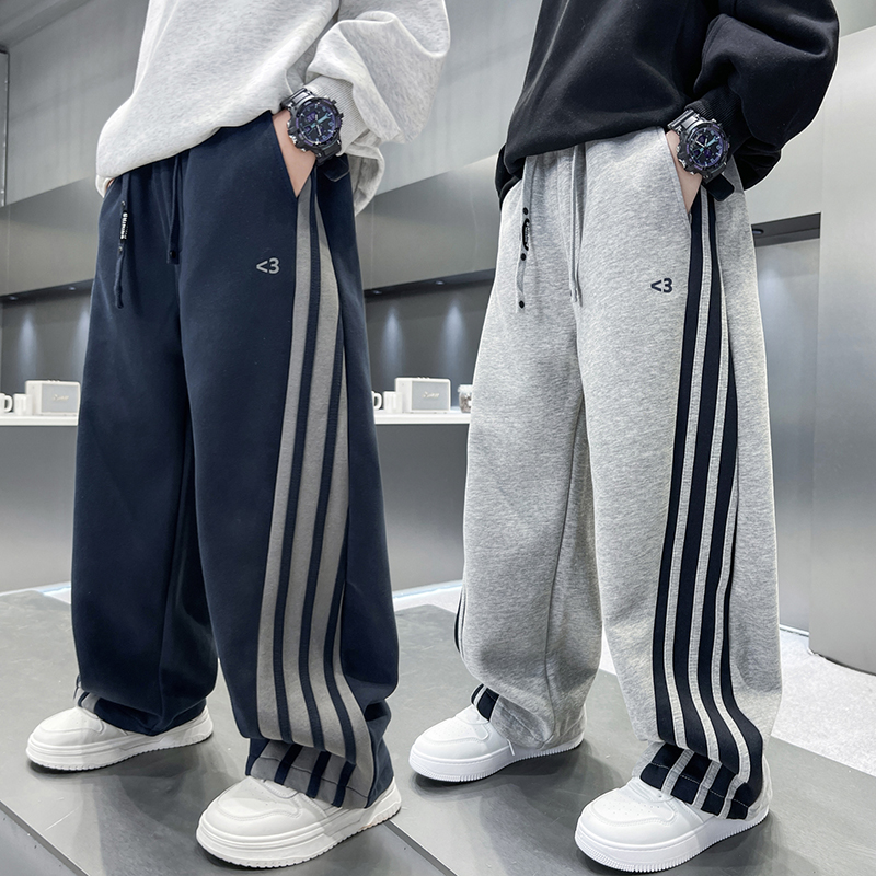 男童春秋款休闲卫裤2025新款中大童百搭韩版长裤男孩针织条纹裤子