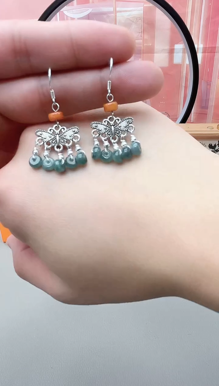 银S925镶嵌翡翠耳饰c702