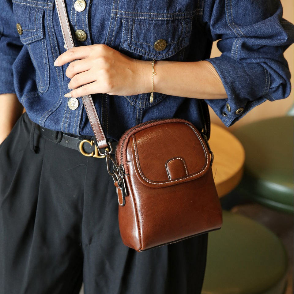 牛皮手机包女士百搭小包包复古单肩斜挎包318