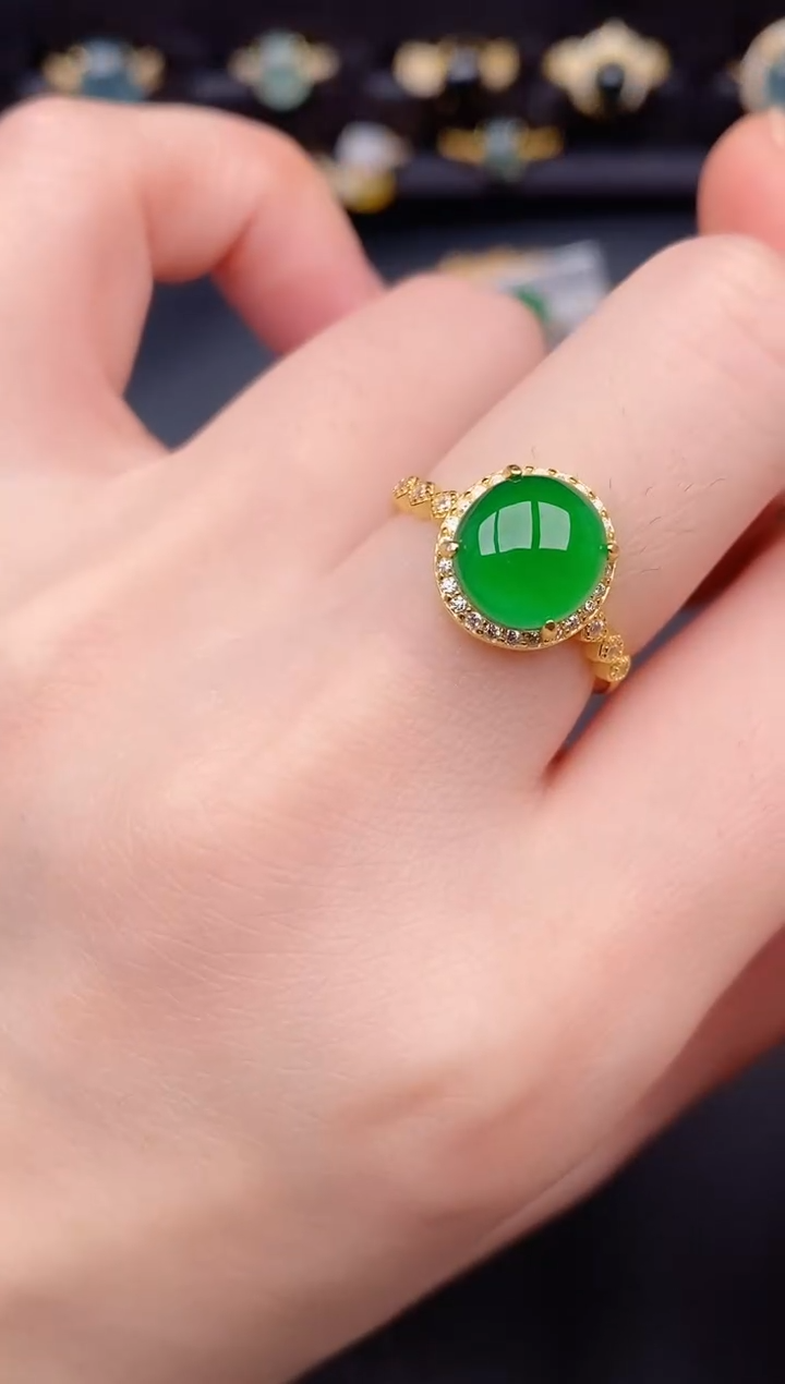 银S925镶嵌戒指翡翠天然a货翡翠272