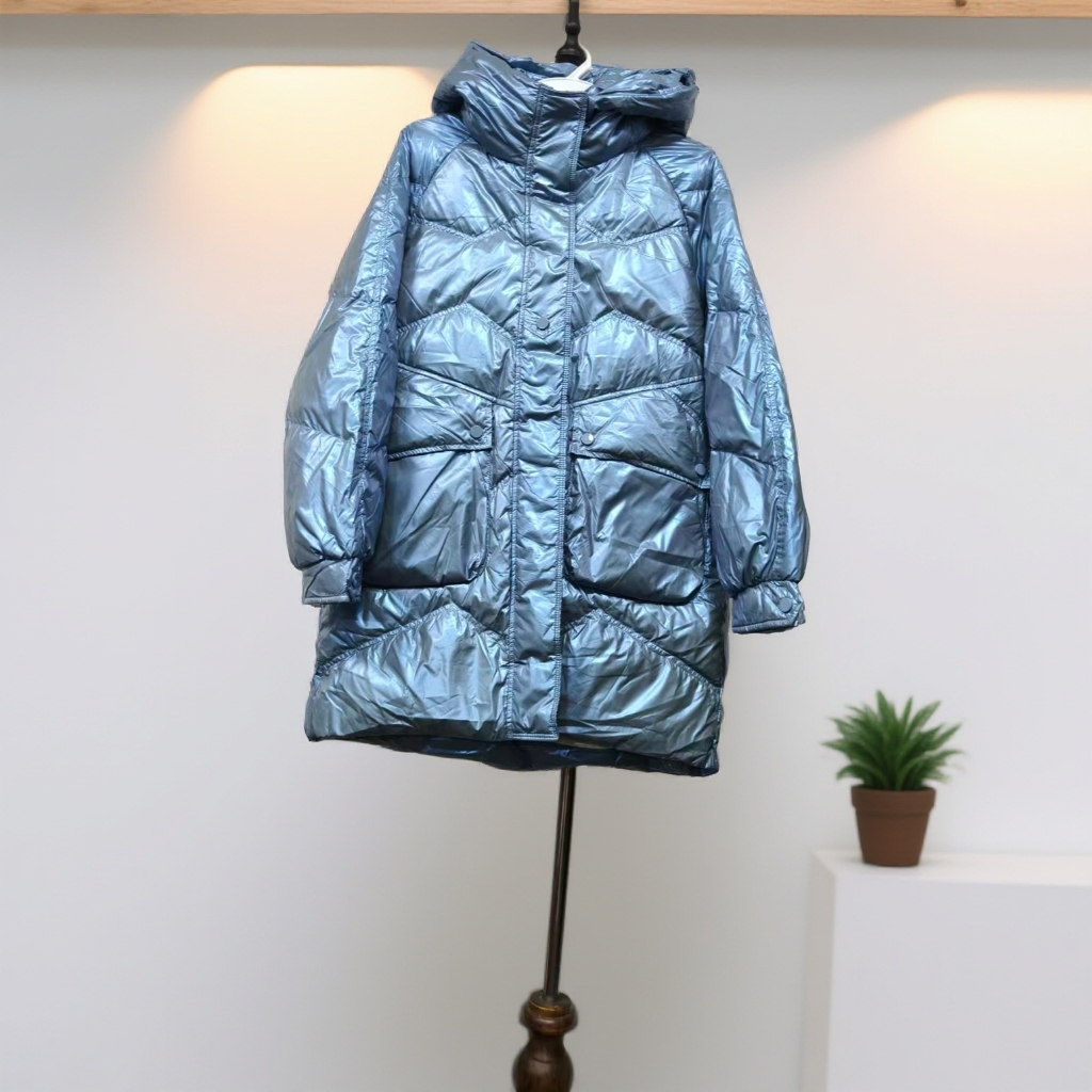 冬季时尚简约宽松亮面中长款外套秋冬C667加厚