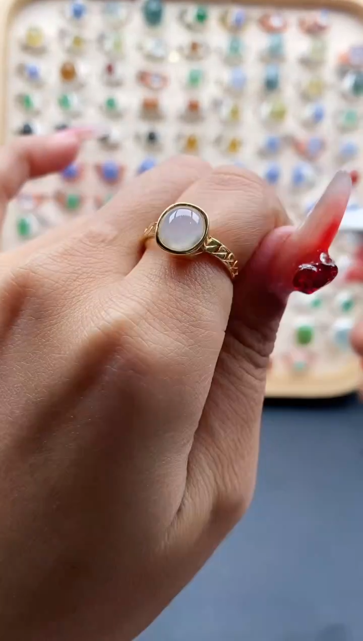 【闪购商品】翡翠戒指银S925镶嵌缅甸天然A货翡翠444 2+9