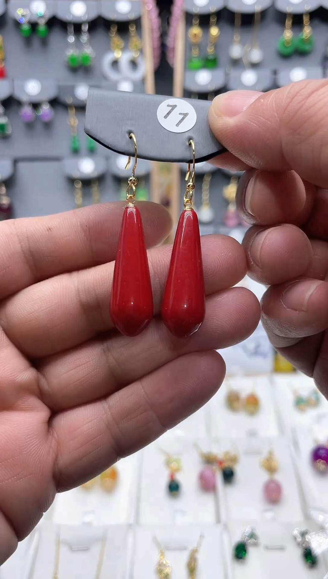 【闪购商品】琥珀耳饰14K金镶嵌水滴大