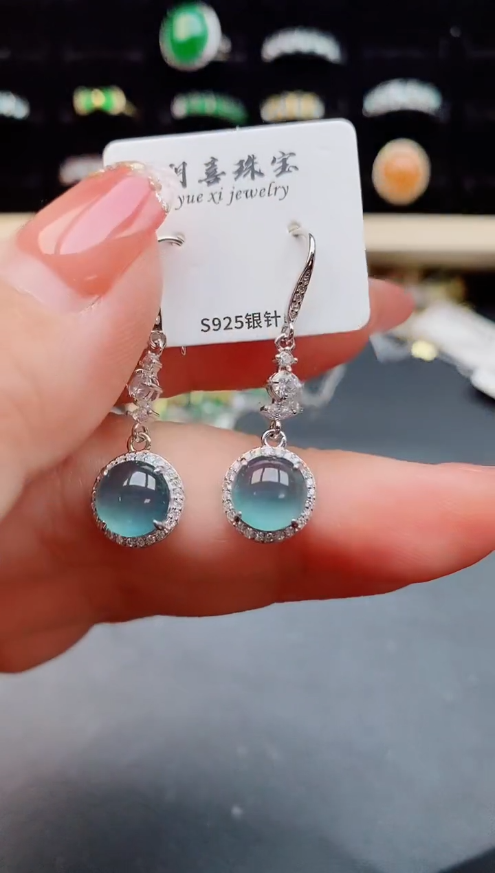 【闪购商品】翡翠耳饰银S925镶嵌12121