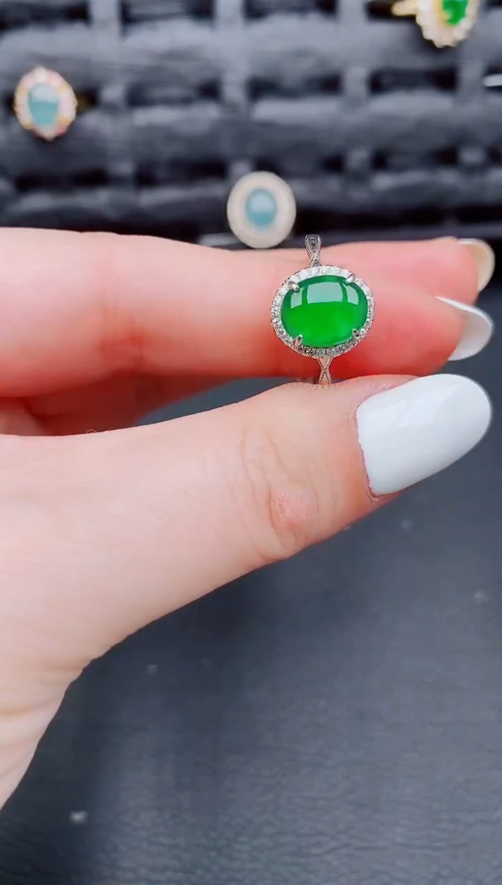 【闪购商品】翡翠戒指银S925镶嵌天然a货翡翠172