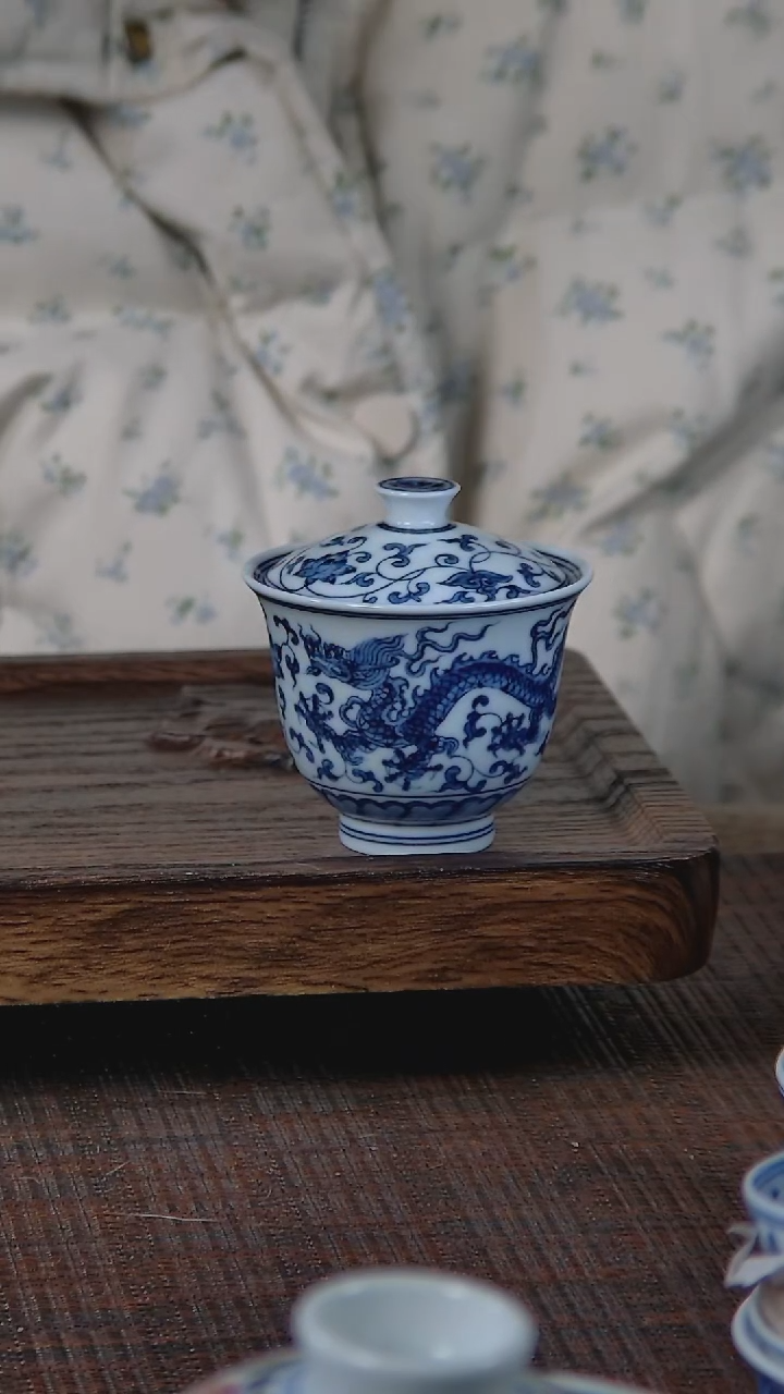 【闪购商品】折葵非器手工手绘缠枝龙迷你盖碗