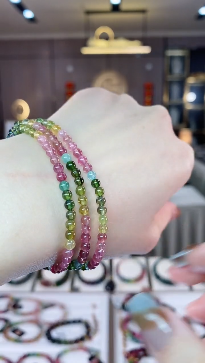 【闪购商品】碧玺三圈手串3mm+未镶嵌一物一证dan