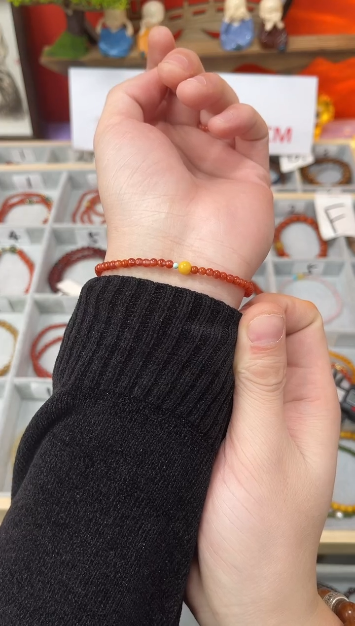 【闪购商品】南红玛瑙手串未镶嵌0.3南红单圈蜜蜡QF-A207