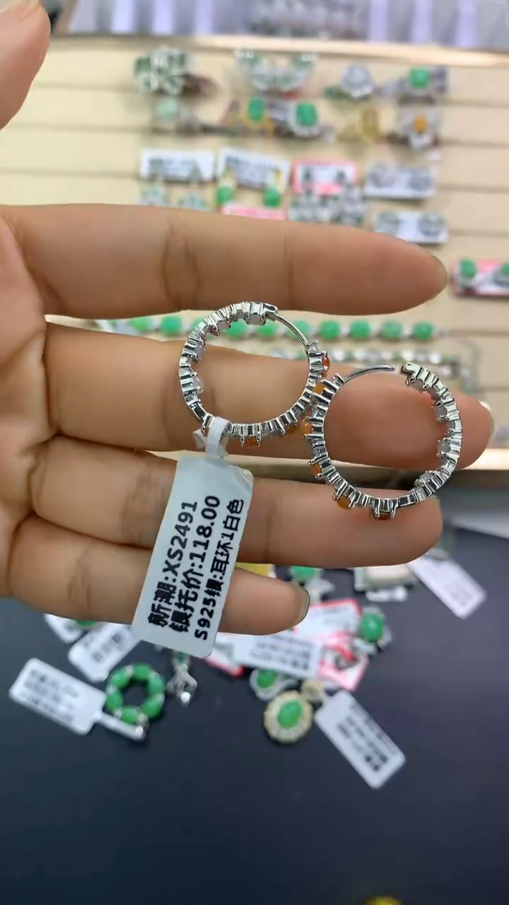 翡翠戒指银S925镶嵌翡翠 蛋面 银S925镶嵌