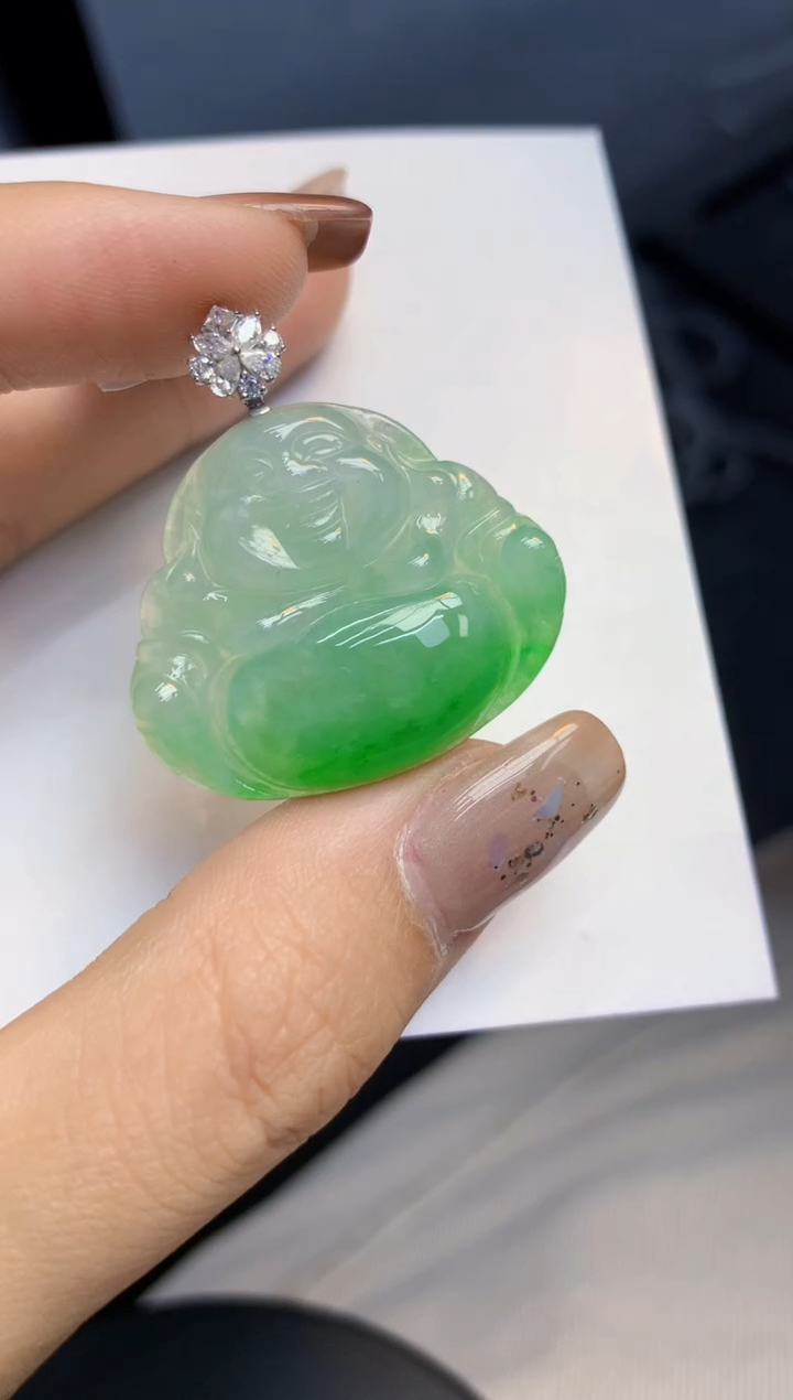 颈饰18K金镶嵌翡翠天然缅甸A货翡翠百元以上9元证书费自理