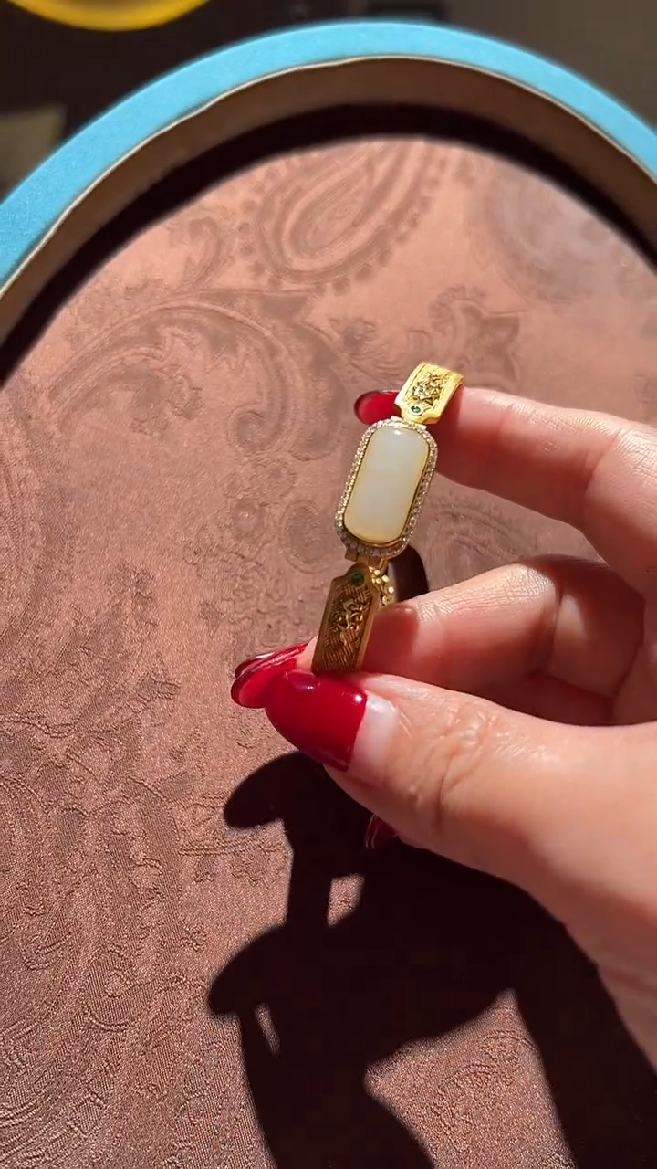 【闪购商品】和田玉（白玉）手镯银S925镀金镶嵌 11号