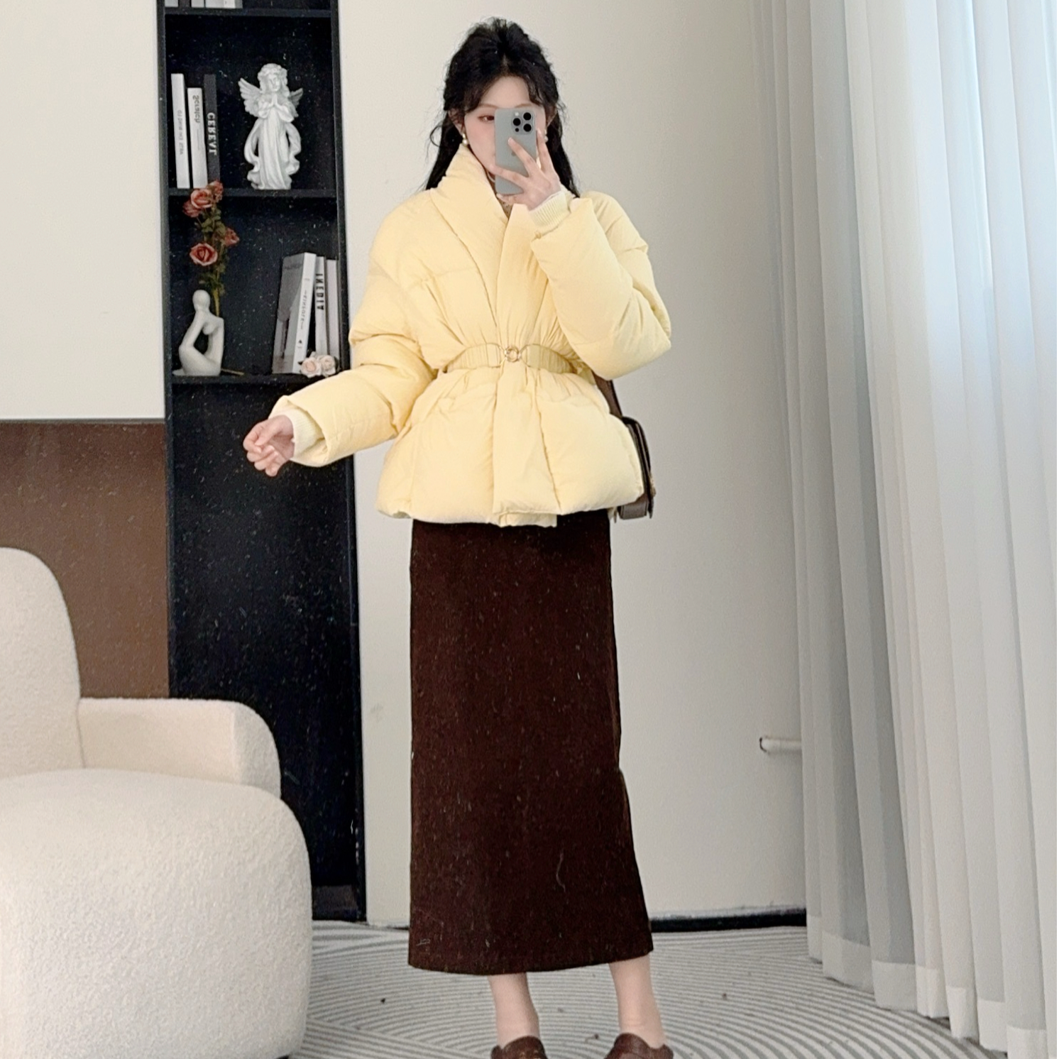 小八请沧25冬新款时尚休闲百搭轻奢保暖棉服外套+半裙 10231 BQC