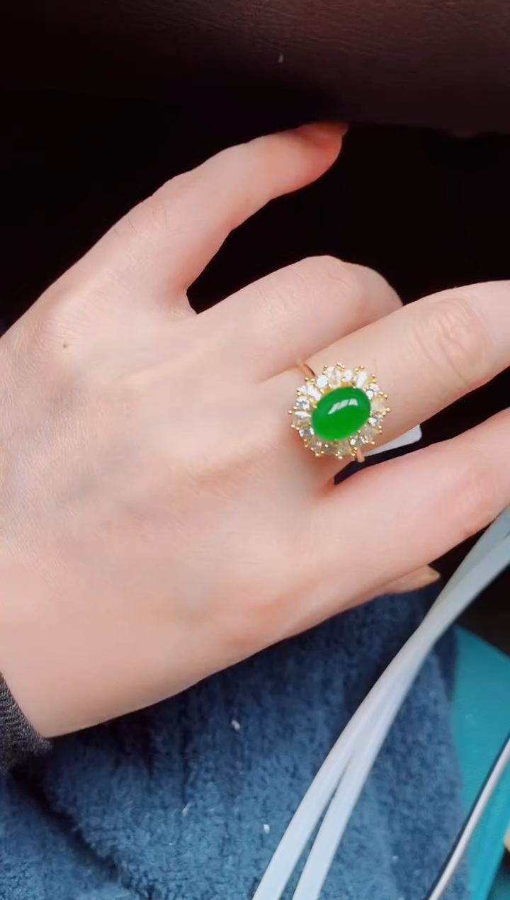 【闪购商品】翡翠戒指银S925镶嵌天然a货翡翠328