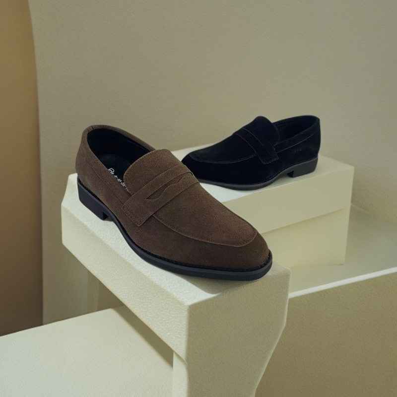 套脚薄款男款单鞋商务方头低帮系带乐福鞋胶粘休闲