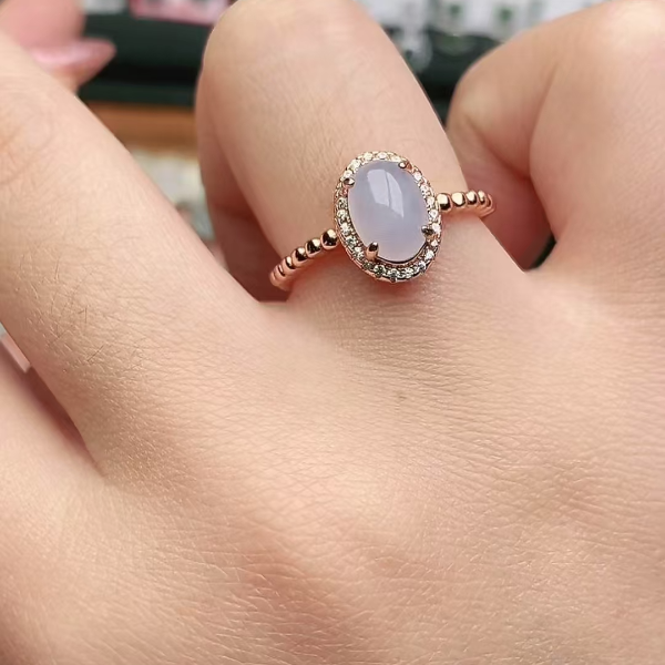 鑫辰珠宝天然A货翡翠银镶嵌设计款开口女戒指时尚百搭