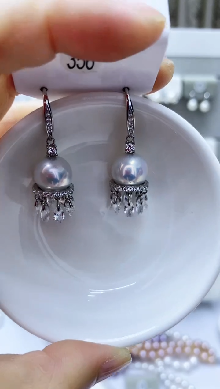 银S925镶嵌淡水珍珠耳饰356