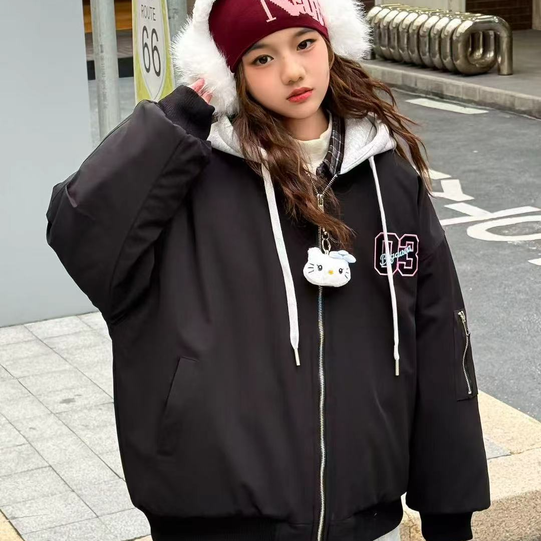 东2025【X】12月21日 男童女童时尚黑色加厚连帽飞行服3722-