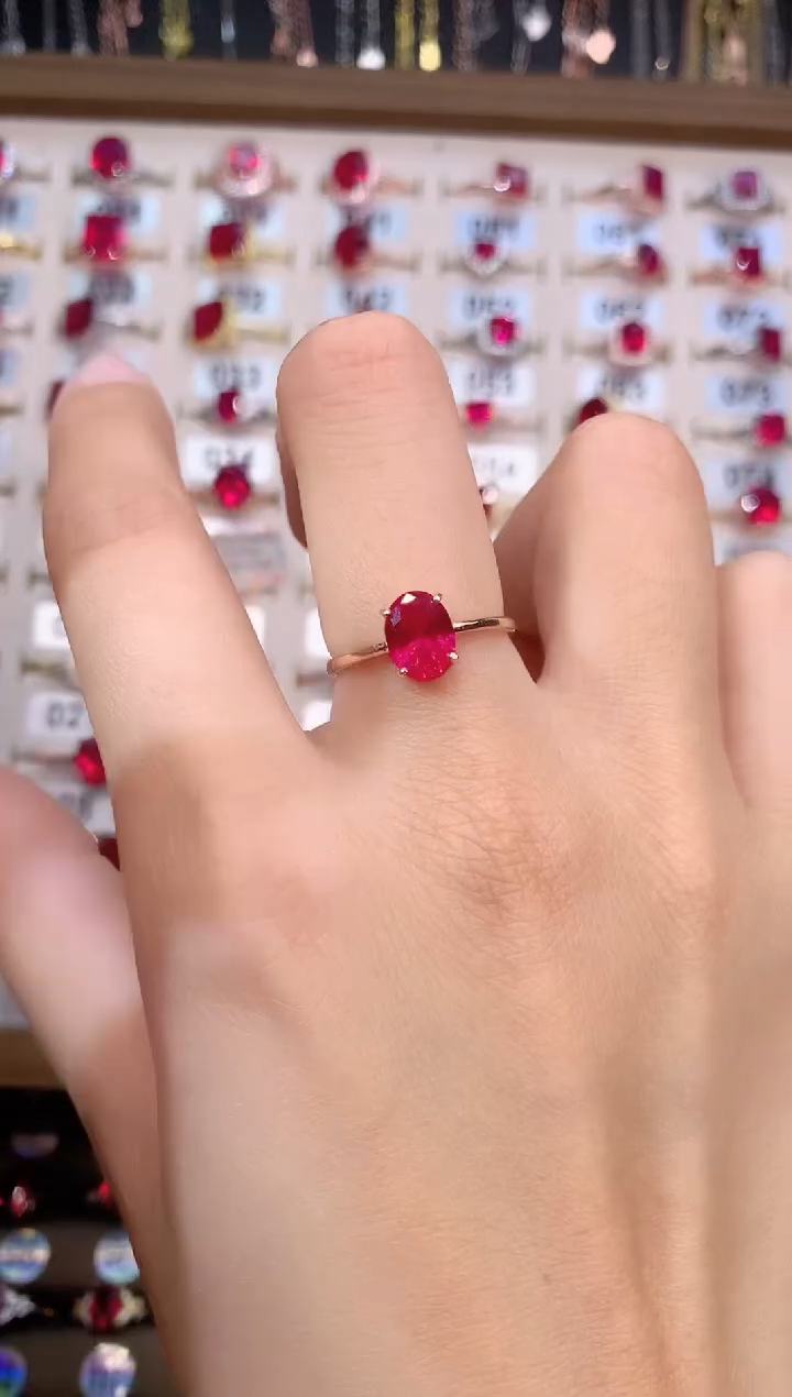 红宝石戒指银S925镶嵌玫瑰金68