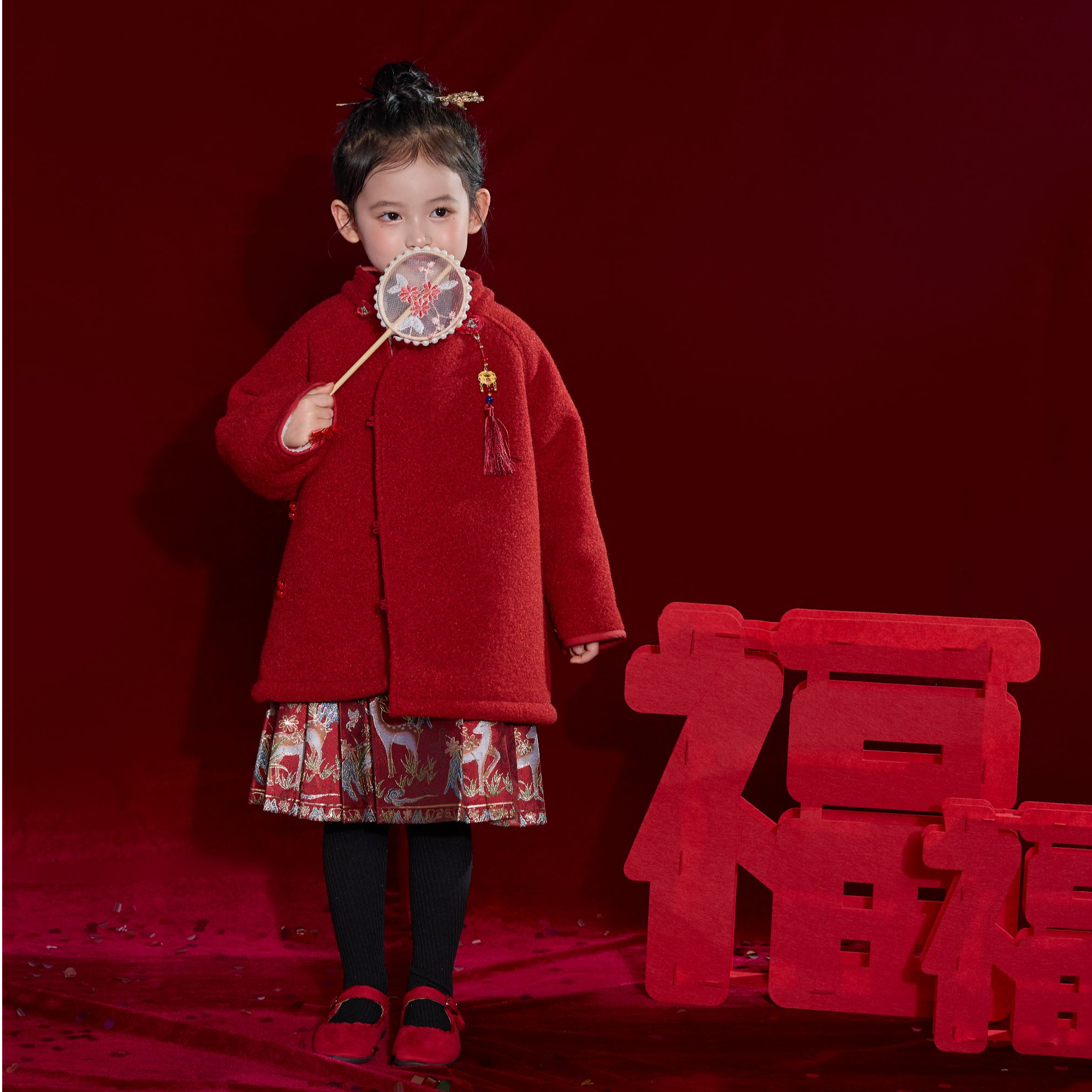 【现货】儿童韩系加厚中式盘扣呢料汉服外套（年款）WZJ-26834