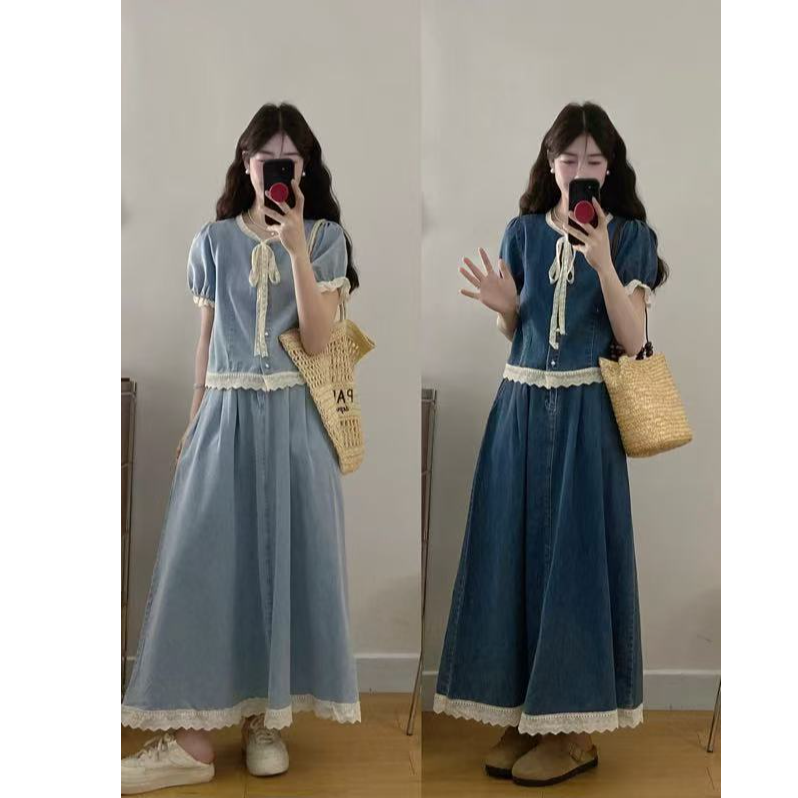 2025夏季新款韩版时尚气质显瘦百搭牛仔上衣半身裙两件套1644