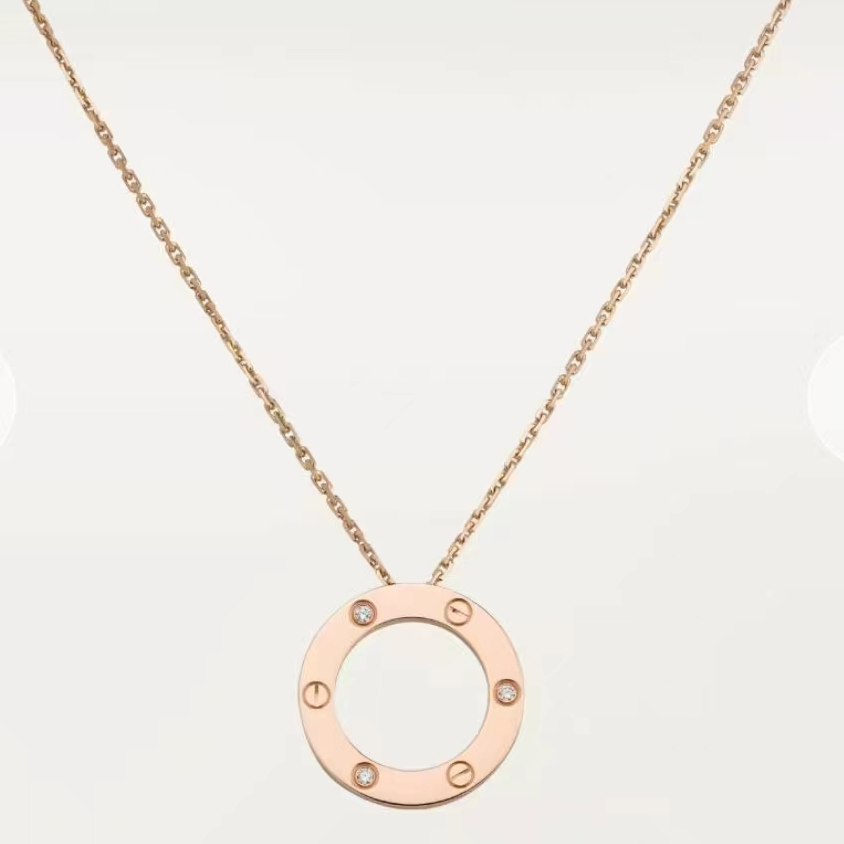 99新 Cartier/卡地亚 卡地亚LOVE 18K玫瑰金镶三钻女士项链 41cm