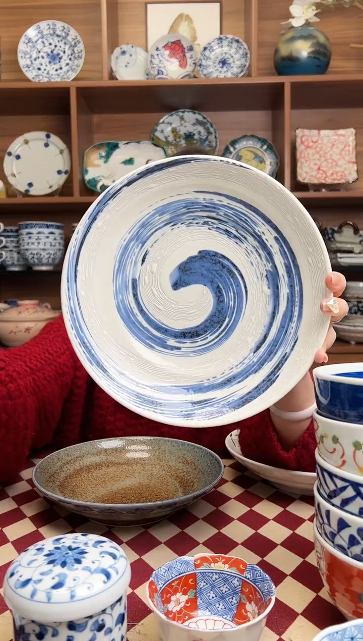 【闪购商品】瓷片粉引青流23cm三轮冷面盘