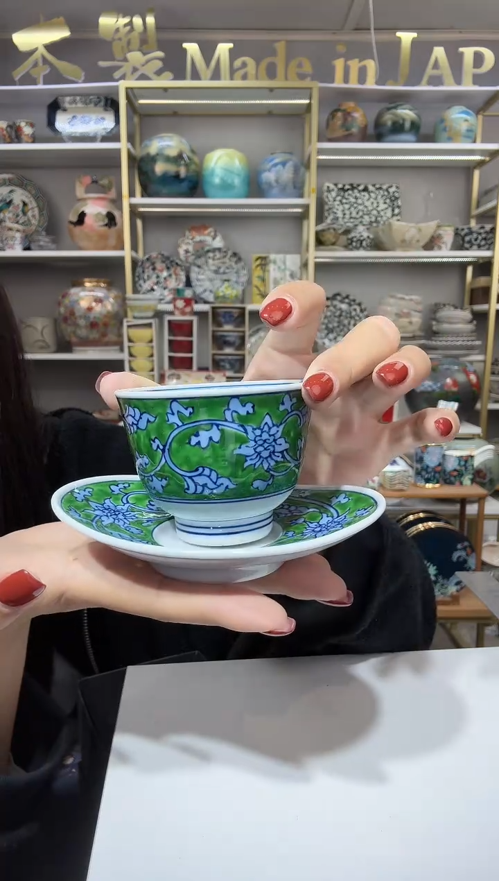 陶瓷一杯一碟绿色