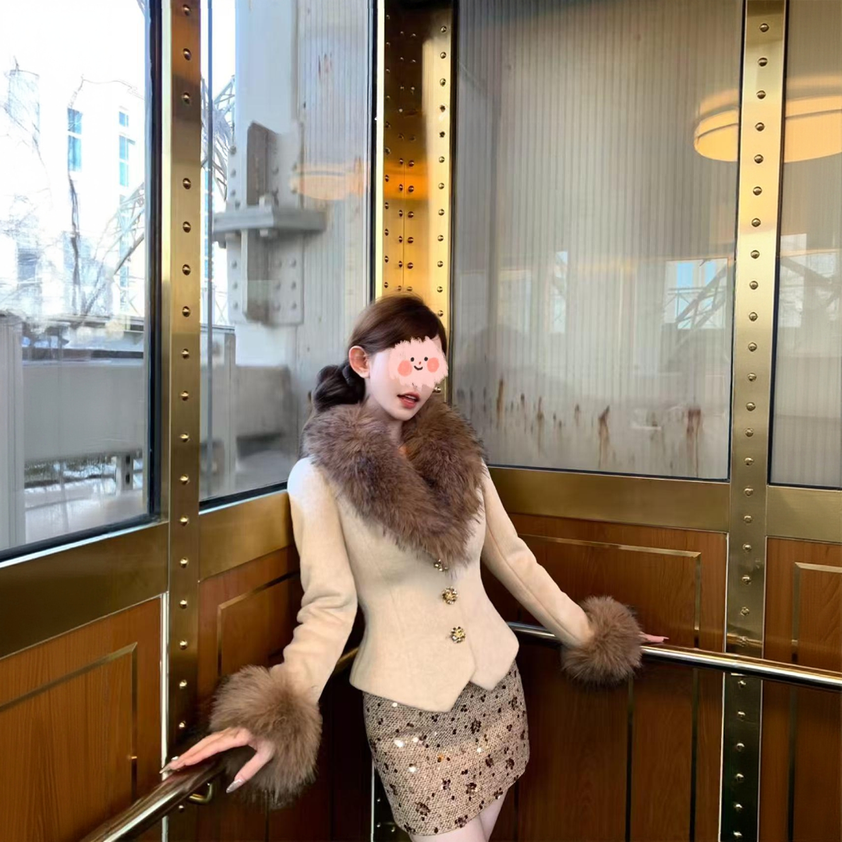 摩登主义~复古名媛轻奢毛领毛呢外套+半裙