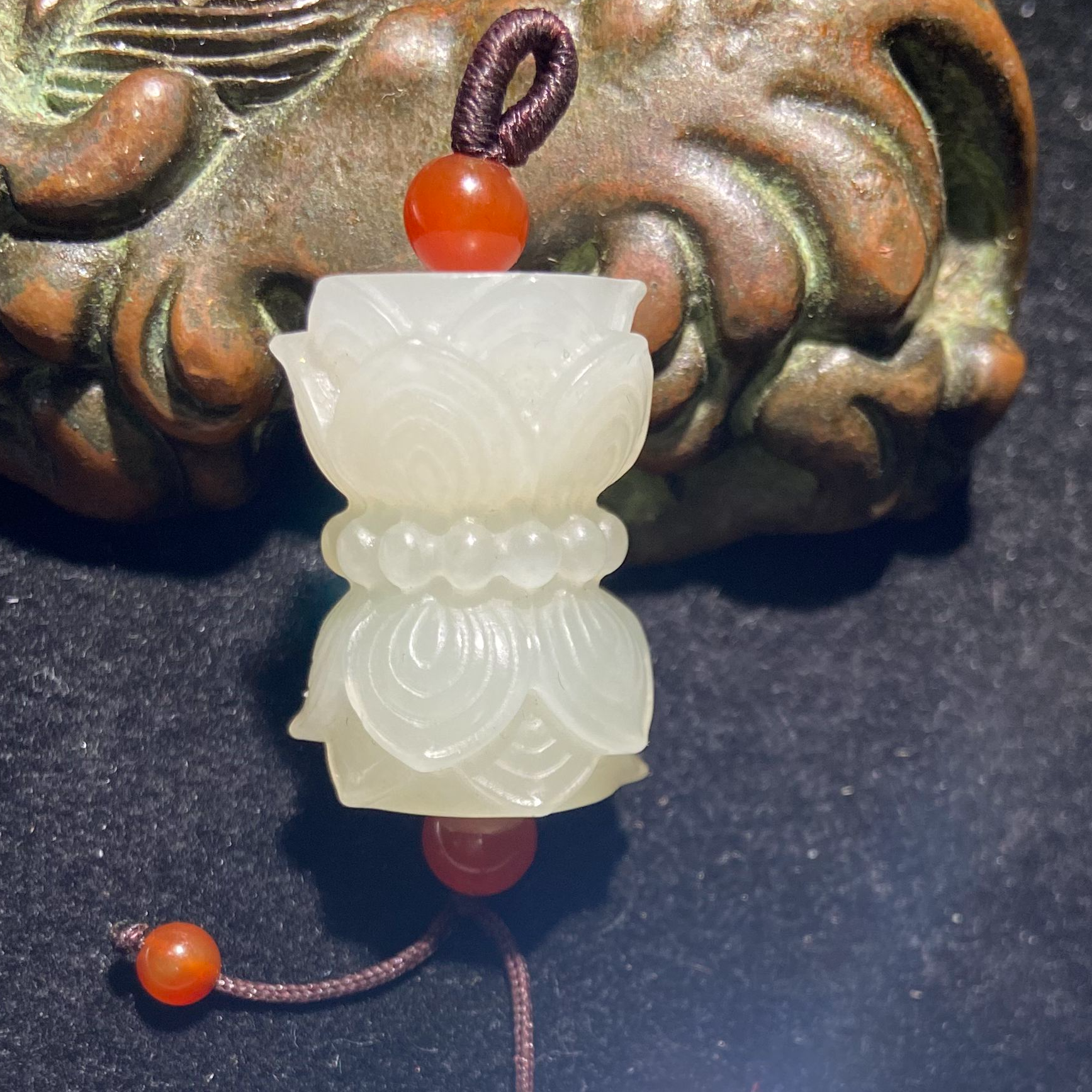 【民国】保真和田玉挂件莲花宝座题材大展北京文物商店609496