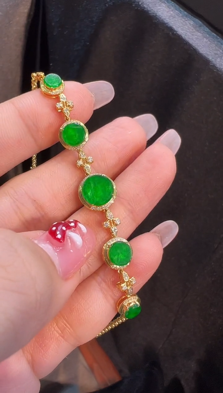 【闪购商品】翡翠手链18K金镶嵌手链