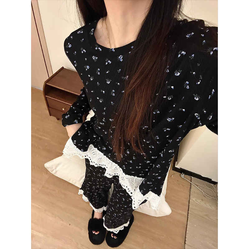 【碎花印花】韩版少女简约睡衣女春秋2025年新款长袖家居服两件套女