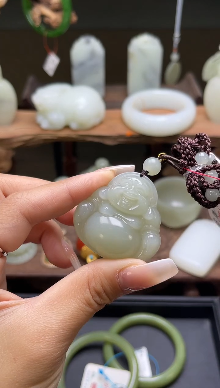 【闪购商品】和田玉吊坠未镶嵌且末青白佛公9003928