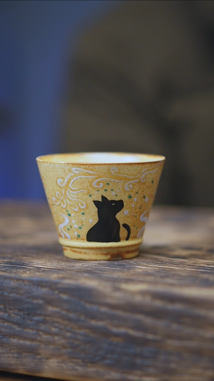 【闪购商品】景德镇手绘玄猫单杯