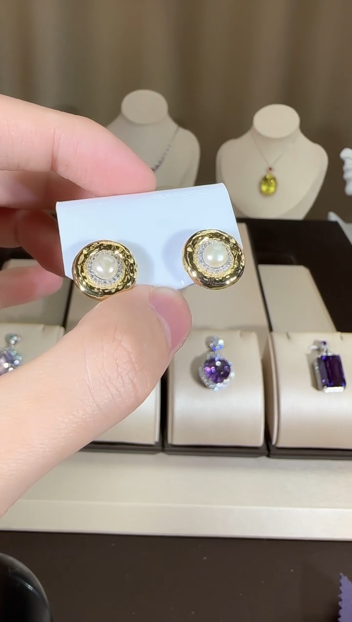 【闪购商品】淡水珍珠耳饰银S925镶嵌13mm耳钉