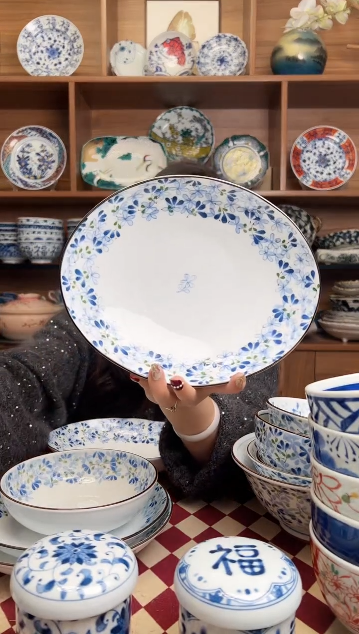 【闪购商品】瓷片光峰小蓝芽22cm异型椭圆深盘