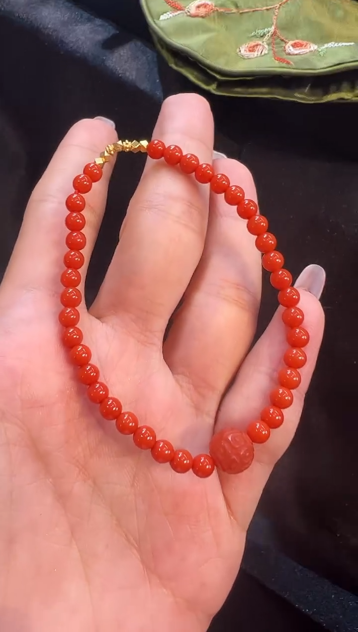 【闪购商品】南红玛瑙手链18K金镶嵌手串