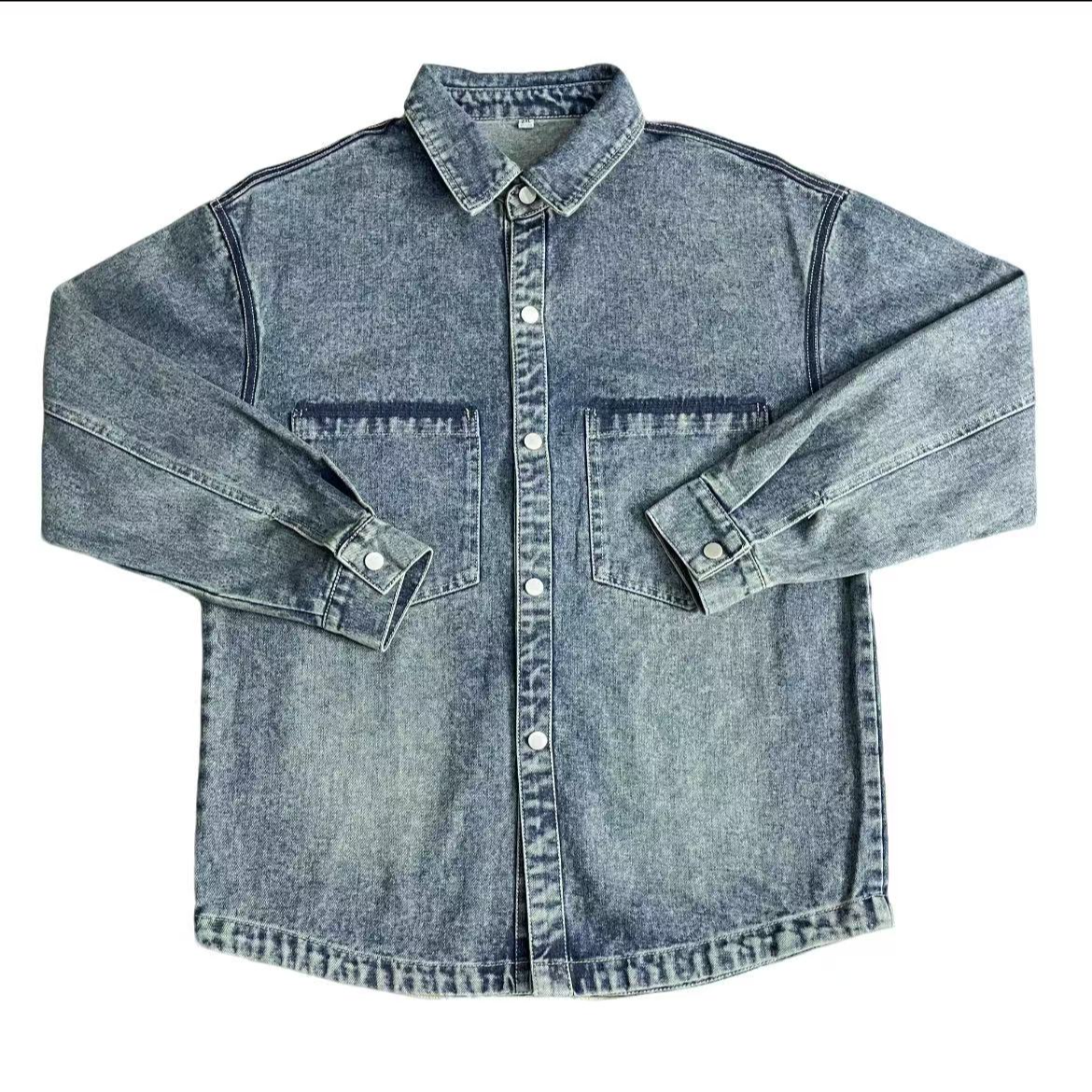 港风水洗复古做旧牛仔外套男春秋新款宽松休闲长袖夹克上衣ins