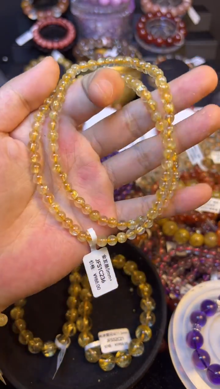 未镶嵌手串水晶金发晶三圈5mm+ 