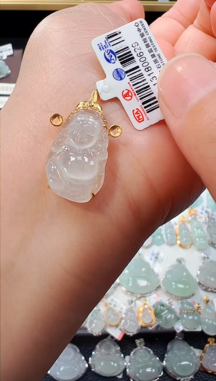 【闪购商品】翡翠吊坠(不含链)18K金镶嵌财神爷吊坠629