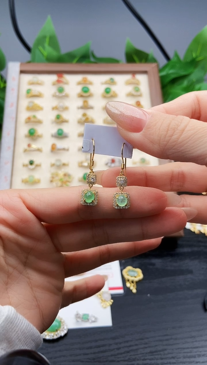 银S925镶嵌翡翠耳饰12