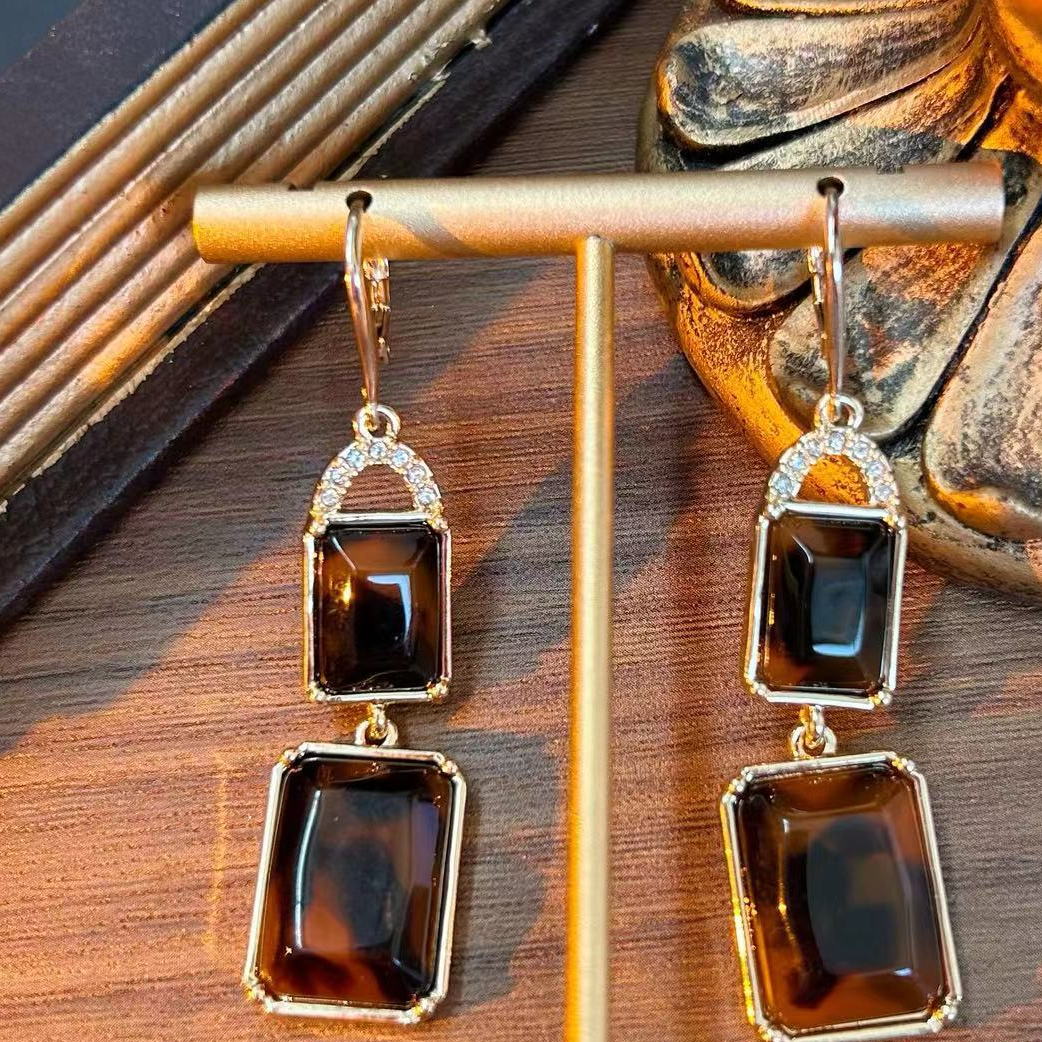 合金琉璃耳饰 RLL拉夫劳伦醋酸豹纹款首饰vintage耳环中长款耳勾