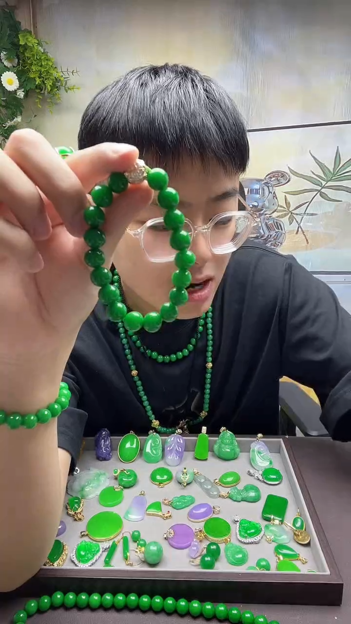 14K金镶嵌手链翡翠005翡翠圆珠手链 10mm