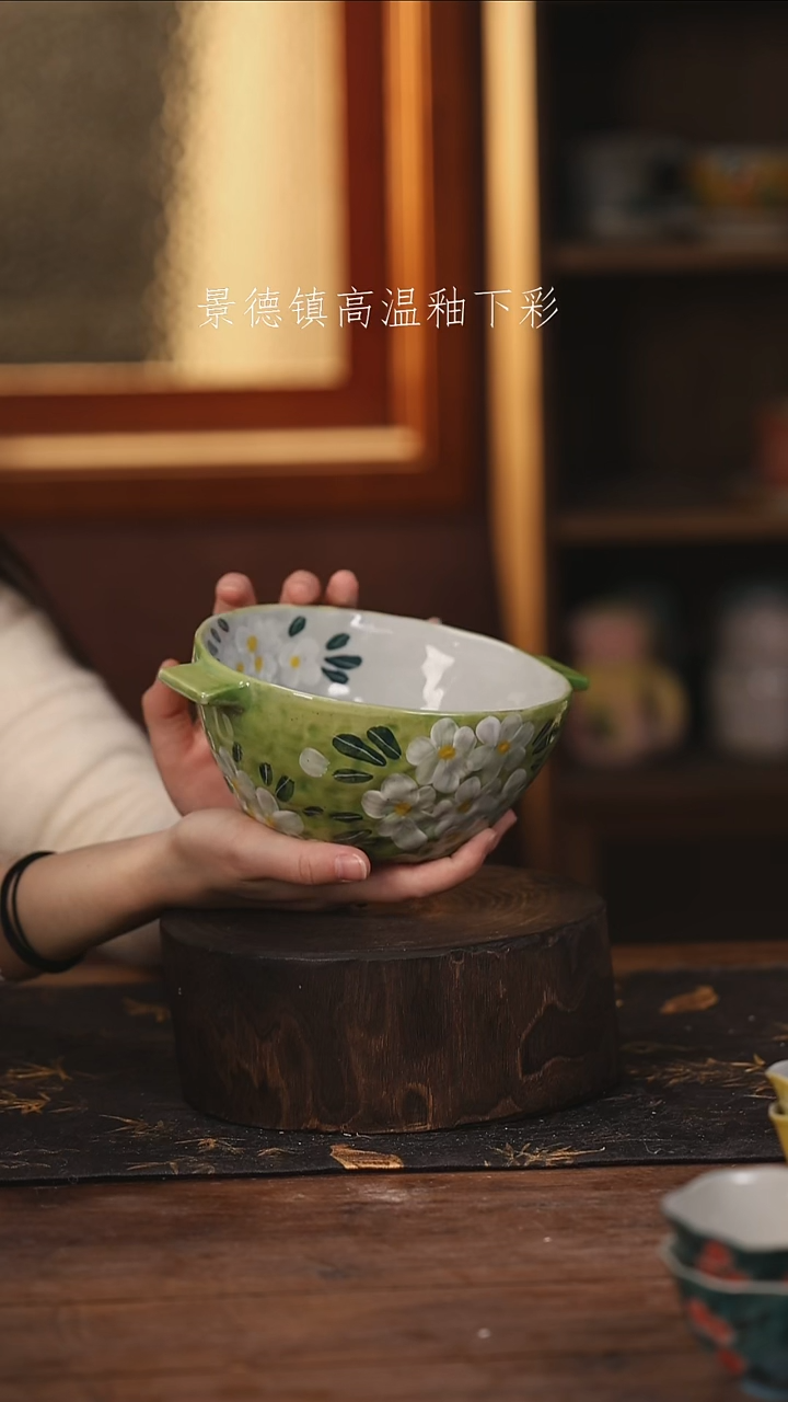 陶瓷景德镇高温釉下手绘陶瓷@L300@