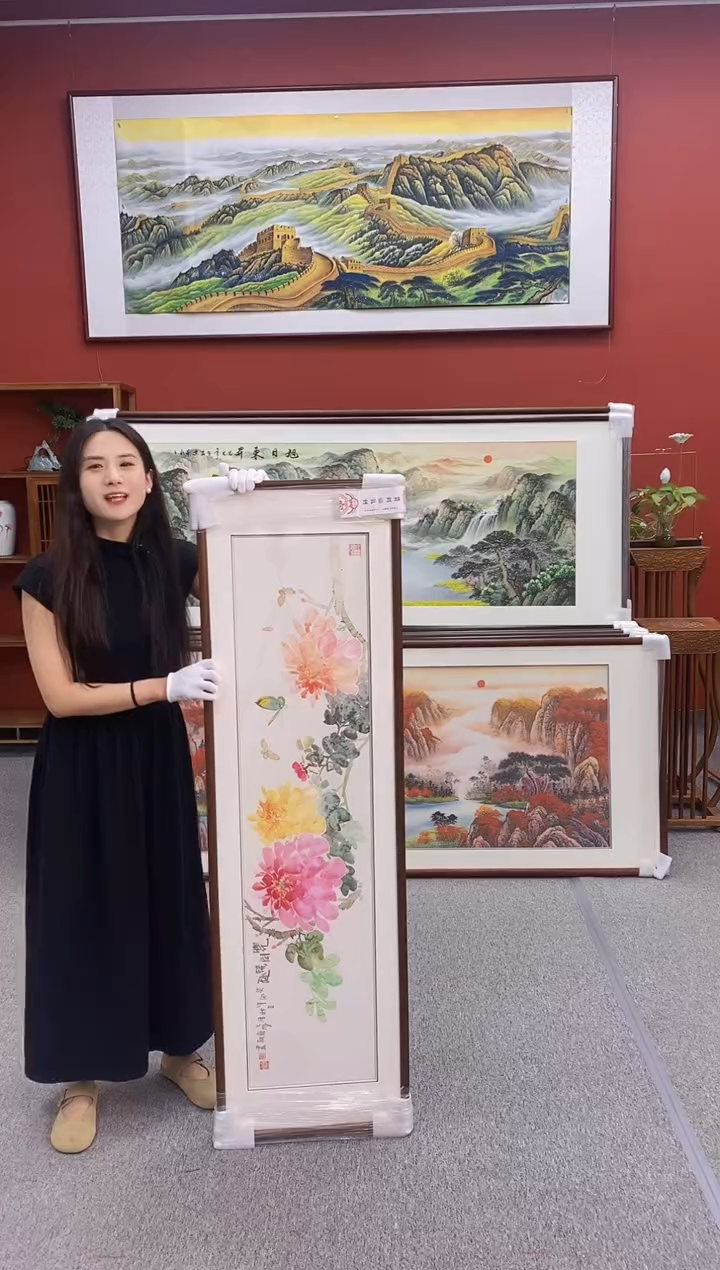 国画纯手绘 花开富贵 150*45