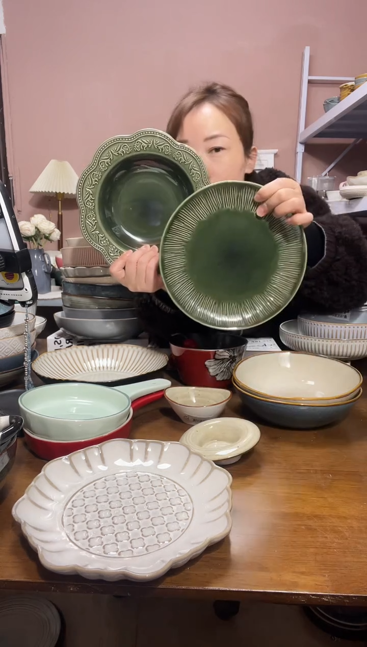 陶瓷微瑕（2个装）芝麻釉草帽+绿盘