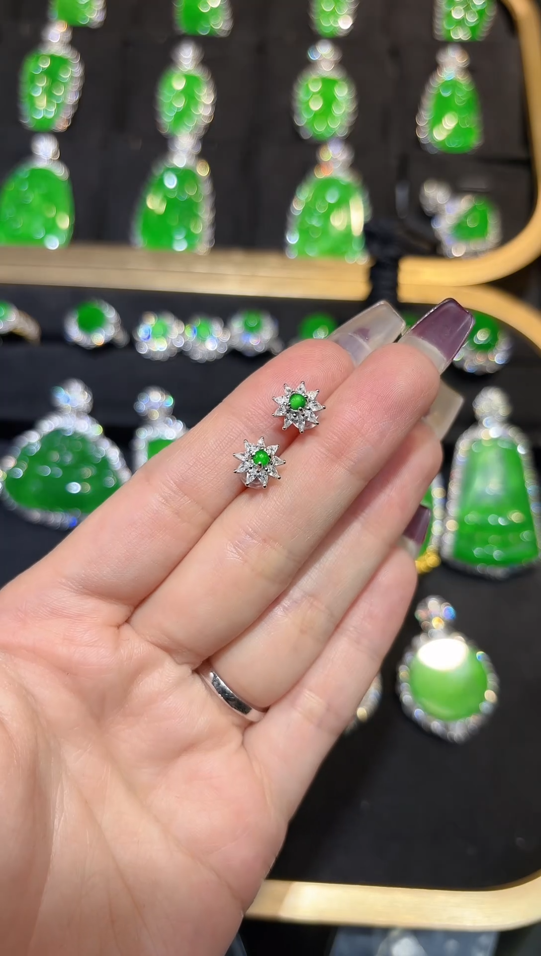 【闪购商品】翡翠耳饰银S925镶嵌耳饰天然A货翡翠