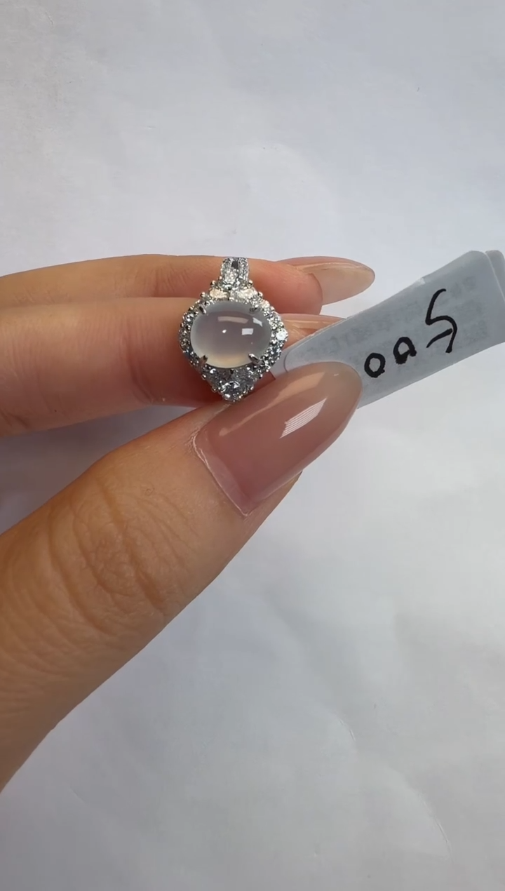 银S925镶嵌戒指翡翠通体925银镶缅甸A货翡翠戒指246