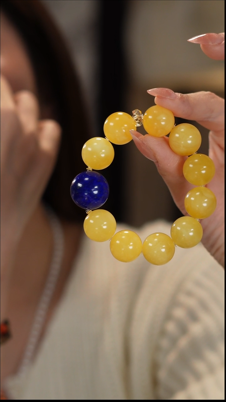 手串蜜蜡18K金镶嵌蜜蜡青金石手串