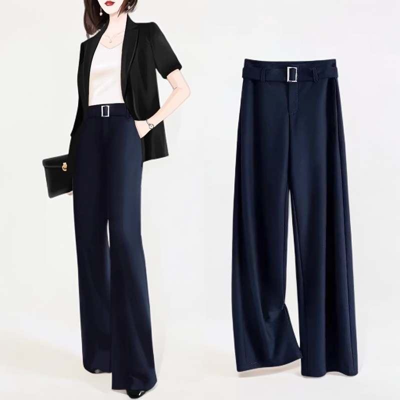 藏青色阔腿裤女2025新款女装秋冬高腰显瘦裤子直筒女裤垂感西装裤